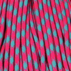 a close up of a pink and blue cord