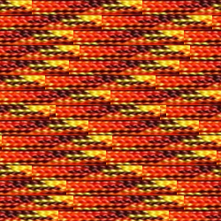A vibrant, abstract pattern featuring horizontal stripes in red, orange, yellow, and dark brown. The repetitive design resembles woven textiles with a gradient effect, creating a warm, dynamic visual texture reminiscent of high-strength cord like Insanely Paracord's Fireball 550 Paracord - High Strength Nylon Cord - 125+ Color Options.