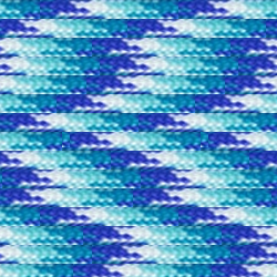 A repeating pattern consisting of blue and teal zigzag stripes, with some white areas creating a textured effect, resembling waves or digital camouflage. This design could be found on Insanely Paracord's Icy Winter 550 Paracord - High-Strength & Versatile Nylon Cord, useful in emergency situations.