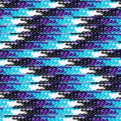 A colorful, woven pattern displayed in horizontal rows. The design, reminiscent of durable nylon cord like Insanely Paracord's Mountain 550 Paracord - High Strength Nylon Cord for Outdoor, Crafting, and Emergencies, includes alternating stripes of blue, purple, black, and white forming a repeating geometric texture with a slightly pixelated appearance. The pattern creates a vibrant, visually engaging effect.