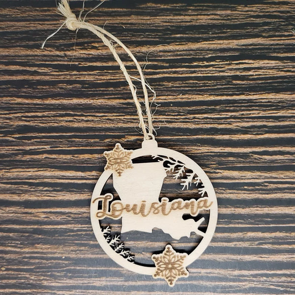 Louisiana Laser Engraved Wood Christmas Ornament - 3" Tall, 2.75" Wide