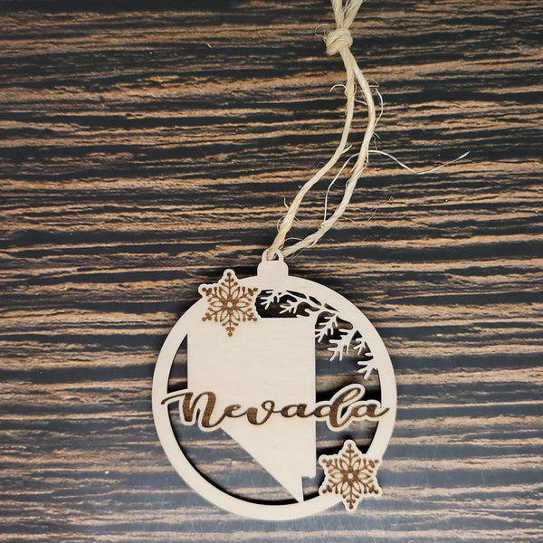 Nevada State Laser Engraved Wood Christmas Ornament