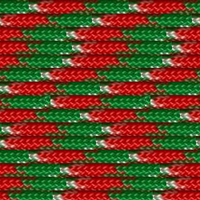 A tightly woven fabric pattern featuring alternating horizontal stripes of red, green, and white. The pattern has a textured, braided appearance with evenly spaced sections repeating throughout the design, reminiscent of Holly Jolly 550 Paracord - Versatile High-Strength Cord by Insanely Paracord used in high-strength cord for emergency situations.