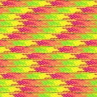 A colorful, zigzag pattern featuring rows of alternating red, yellow, and green hues crafted from high quality Light Starburst 550 Paracord - Versatile and Durable USA-Made Cord by Insanely Paracord. The repetitive design creates a vibrant and dynamic visual effect. Each row blends the three colors in a continuous and symmetrical geometric arrangement, perfect for emergency and survival situations.