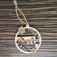 Maryland State Christmas Ornament - Laser Engraved Birch Wood - 3" Tall - Natural Twine