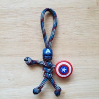 Captain America Paracord Pal Keychain - Handmade 550 Paracord, Head, Shield - USA Made