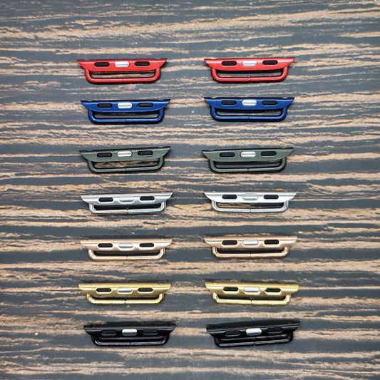 Apple Watch Band Adapters in Red, Blue, Green, Silver, Rose Gold, Gold, and Black. 38mm/40mm/41mm and 42mm/44mm/45mm available